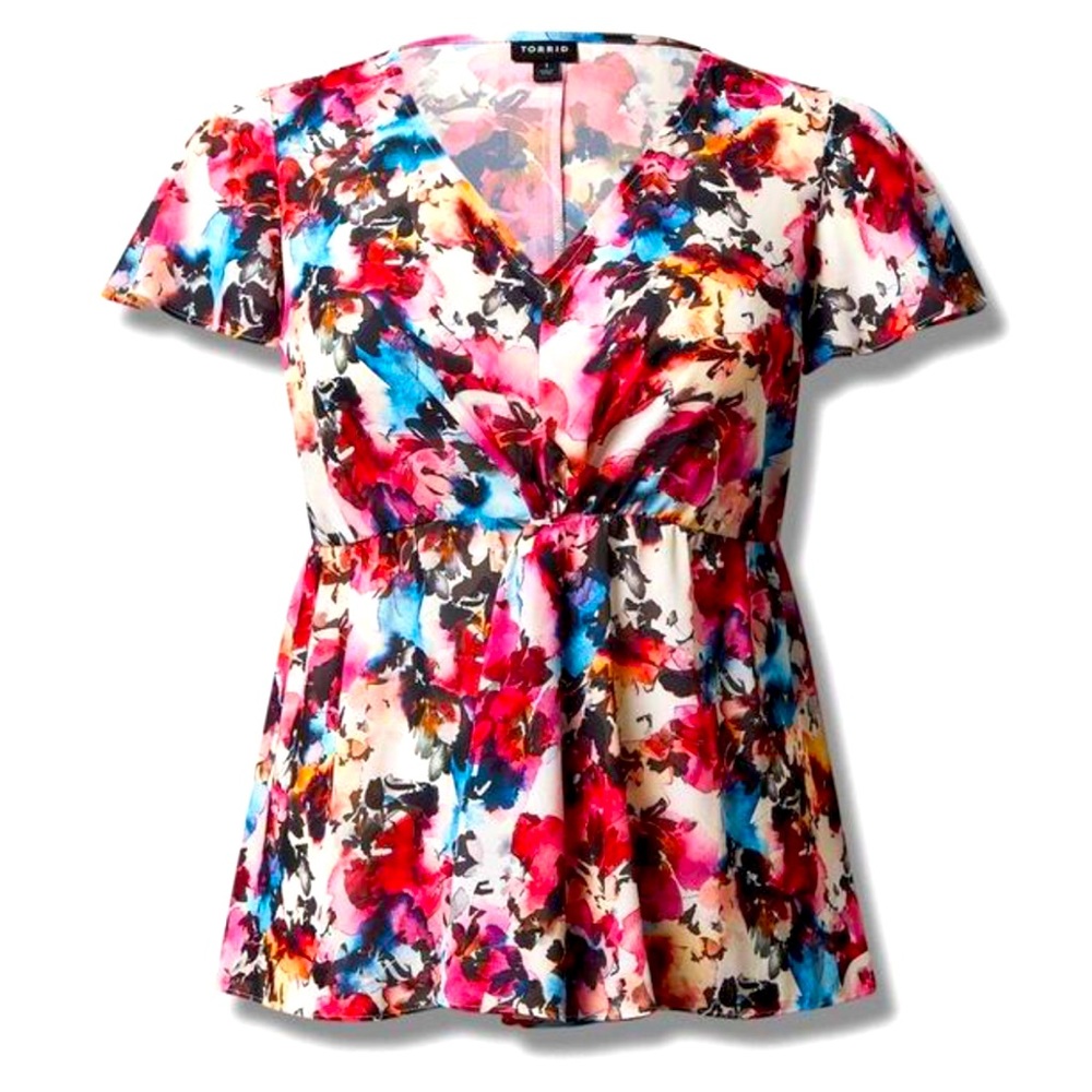 Georgette Twist Surplice Flutter Sleeve Blouse